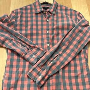 J. CREW Button Down Shirt Long Sleeve Salmon Buffalo Check Slim Fit Men's M